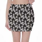 Black And White Eyeball Pattern Print Pencil Mini Skirt