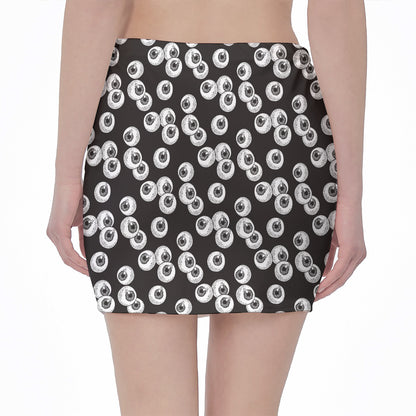 Black And White Eyeball Pattern Print Pencil Mini Skirt