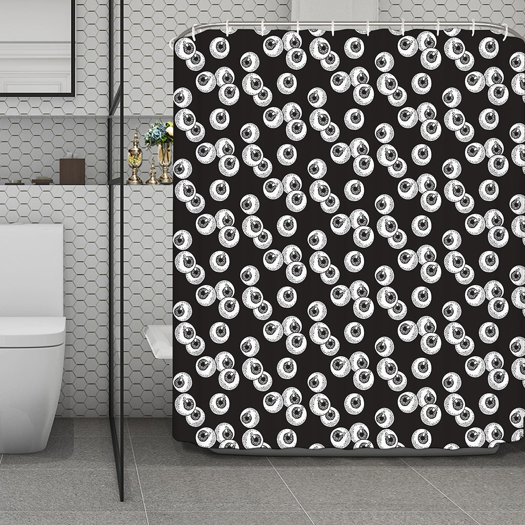 Black And White Eyeball Pattern Print Polyester Shower Curtain