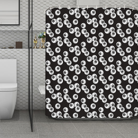 Black And White Eyeball Pattern Print Polyester Shower Curtain