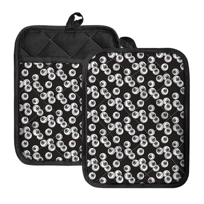 Black And White Eyeball Pattern Print Pot Holders With Pocket