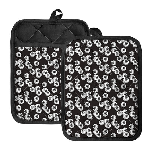 Black And White Eyeball Pattern Print Pot Holders With Pocket
