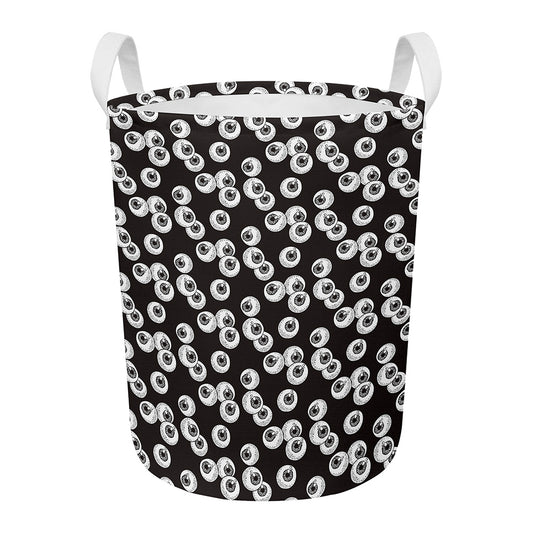 Black And White Eyeball Pattern Print Round Laundry Basket
