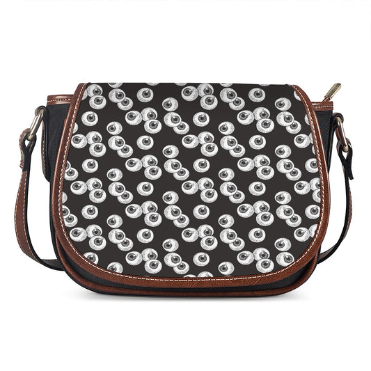 Black And White Eyeball Pattern Print Saddle Bag