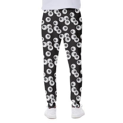 Black And White Eyeball Pattern Print Scuba Joggers