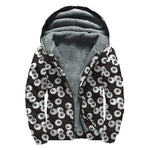 Black And White Eyeball Pattern Print Sherpa Lined Zip Up Hoodie