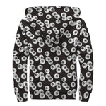 Black And White Eyeball Pattern Print Sherpa Lined Zip Up Hoodie