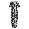 Black And White Eyeball Pattern Print Short Sleeve Long Nightdress