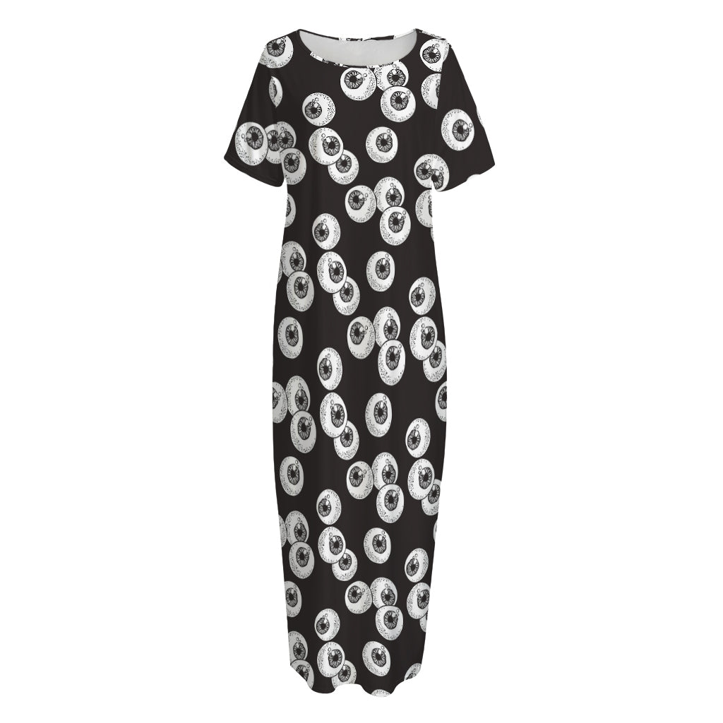 Black And White Eyeball Pattern Print Short Sleeve Long Nightdress