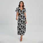 Black And White Eyeball Pattern Print Short Sleeve Maxi Dress