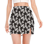 Black And White Eyeball Pattern Print Side Slit Mini Skirt