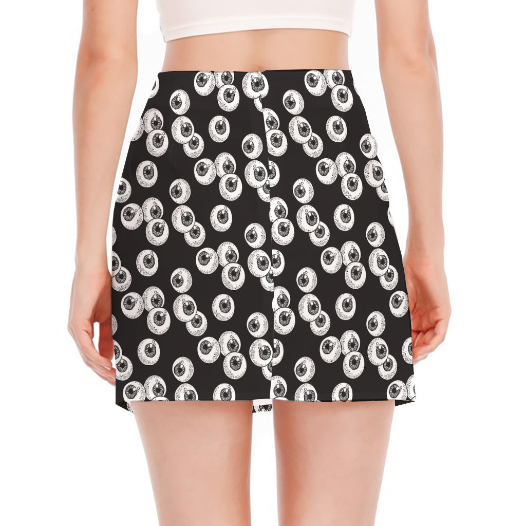 Black And White Eyeball Pattern Print Side Slit Mini Skirt