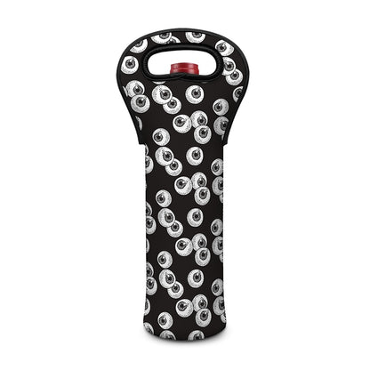 Black And White Eyeball Pattern Print Single Neoprene Wine Tote