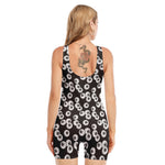 Black And White Eyeball Pattern Print Sleeveless One Piece Swimsuit