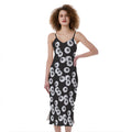 Black And White Eyeball Pattern Print Slim Fit Midi Cami Dress