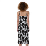 Black And White Eyeball Pattern Print Slim Fit Midi Cami Dress