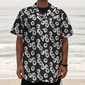 Black And White Eyeball Pattern Print Textured Short Sleeve Shirt