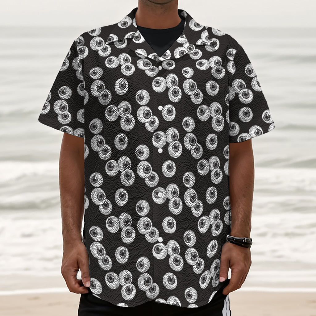 Black And White Eyeball Pattern Print Textured Short Sleeve Shirt