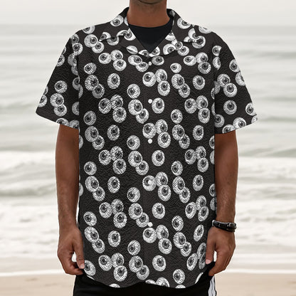 Black And White Eyeball Pattern Print Textured Short Sleeve Shirt