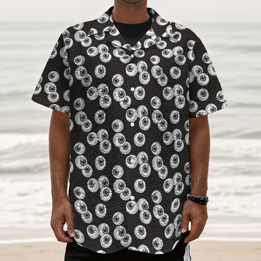 Black And White Eyeball Pattern Print Textured Short Sleeve Shirt