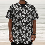 Black And White Eyeball Pattern Print Textured Short Sleeve Shirt