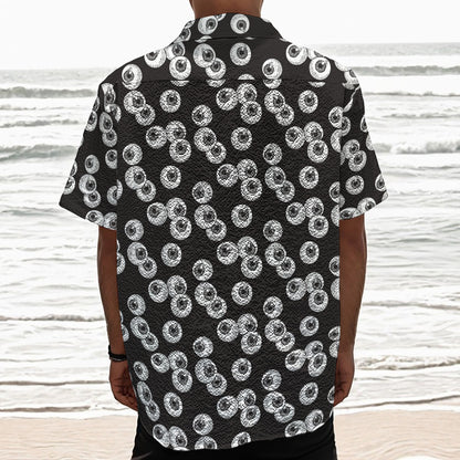 Black And White Eyeball Pattern Print Textured Short Sleeve Shirt