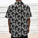 Black And White Eyeball Pattern Print Textured Short Sleeve Shirt