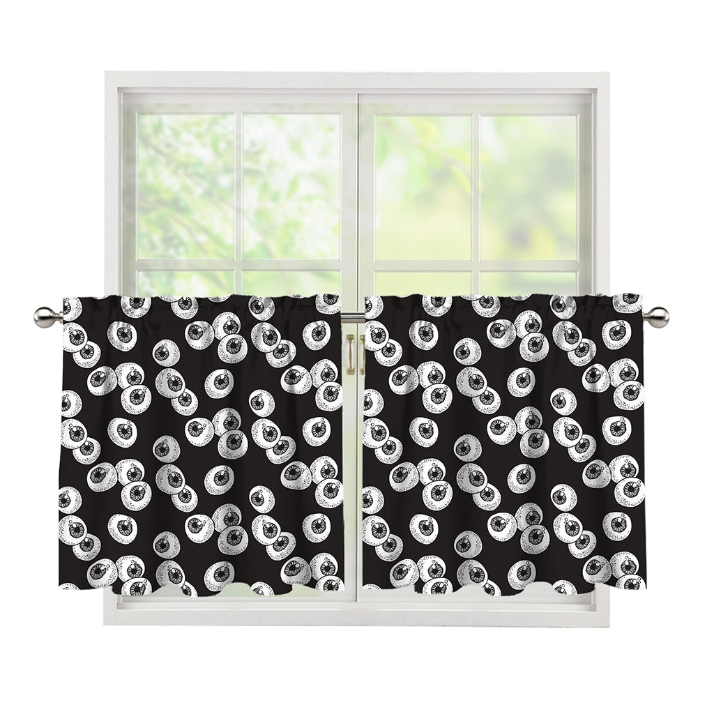Black And White Eyeball Pattern Print Tier Curtains