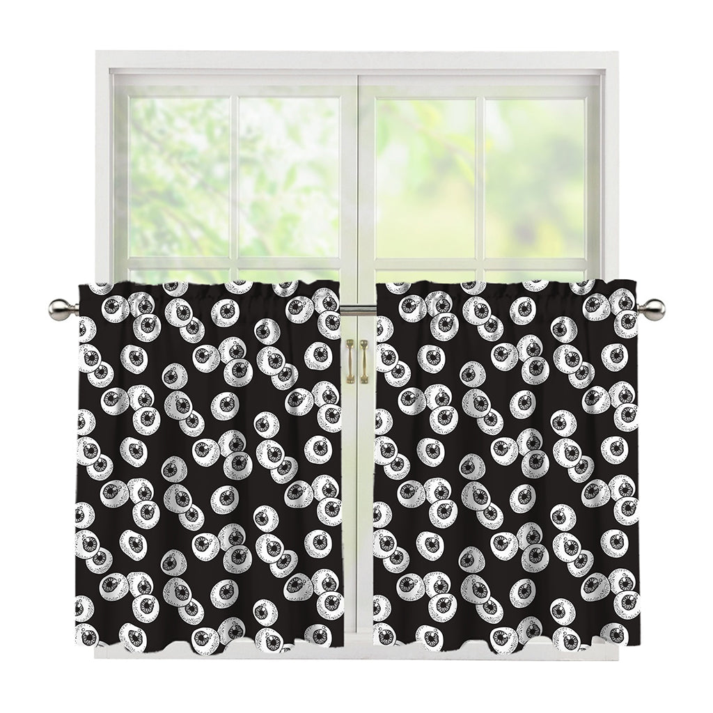 Black And White Eyeball Pattern Print Tier Curtains