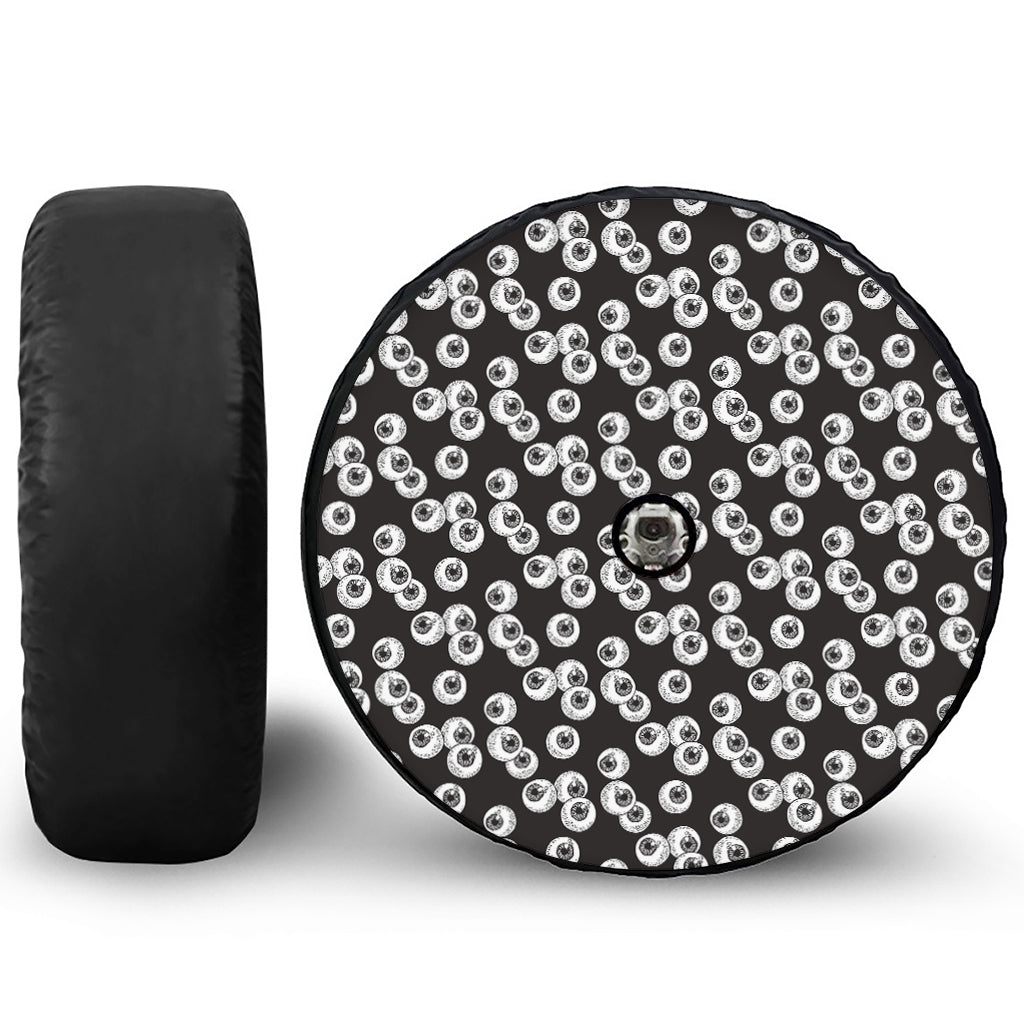 Black And White Eyeball Pattern Print Tire Cover With Camera Hole