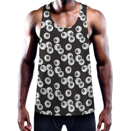 Black And White Eyeball Pattern Print Training Tank Top