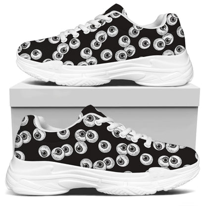 Black And White Eyeball Pattern Print White Chunky Shoes