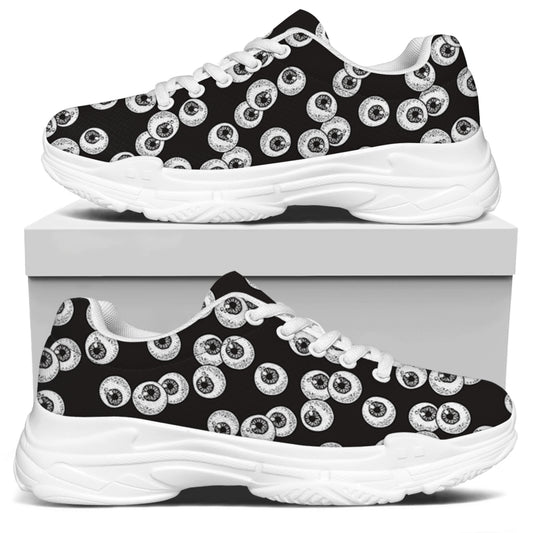 Black And White Eyeball Pattern Print White Chunky Shoes