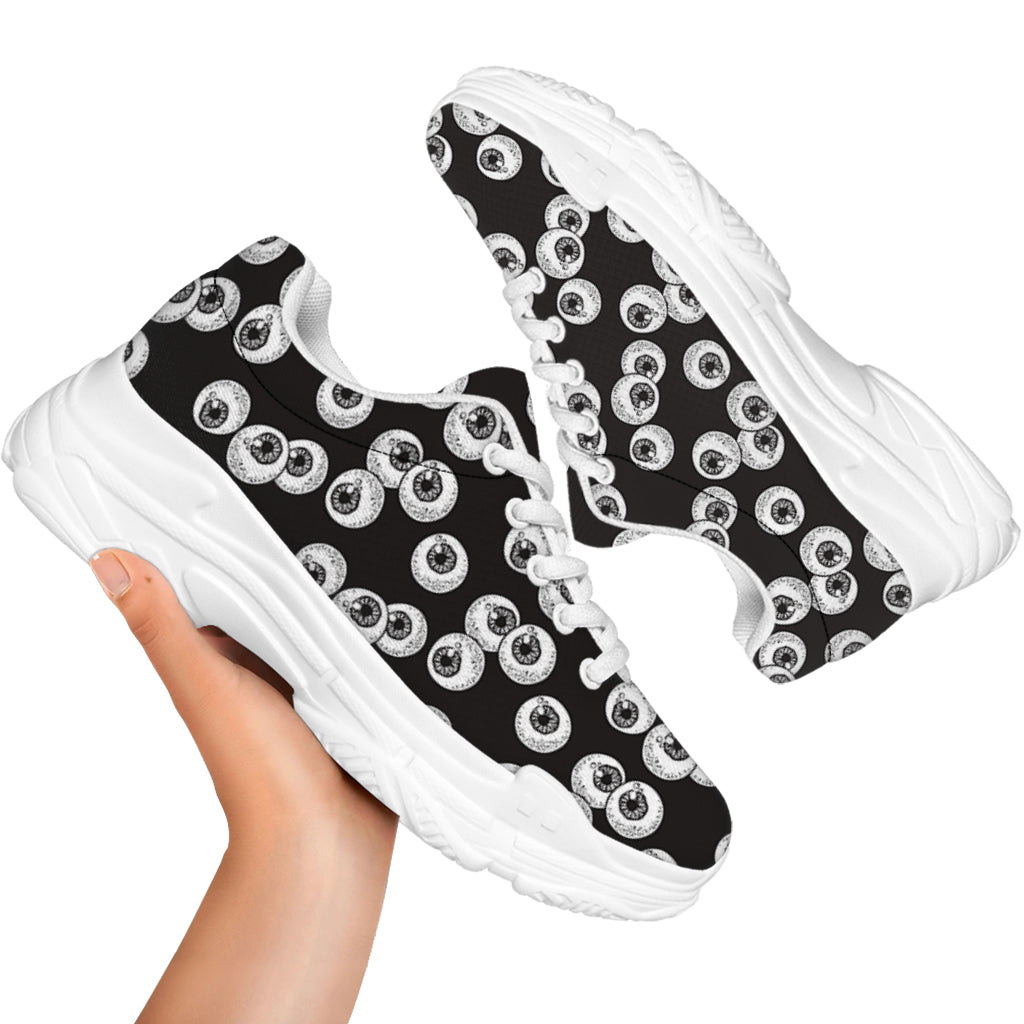 Black And White Eyeball Pattern Print White Chunky Shoes