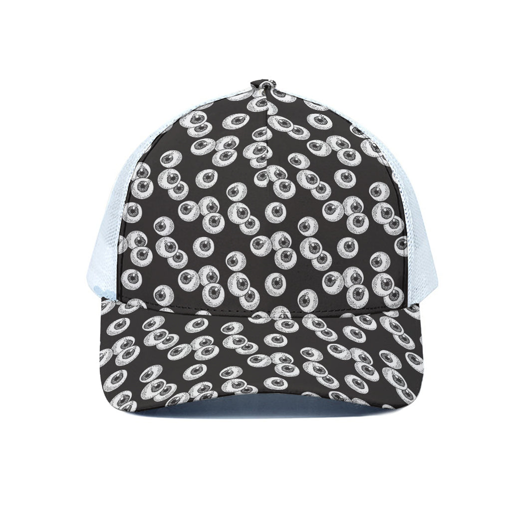 Black And White Eyeball Pattern Print White Mesh Trucker Cap