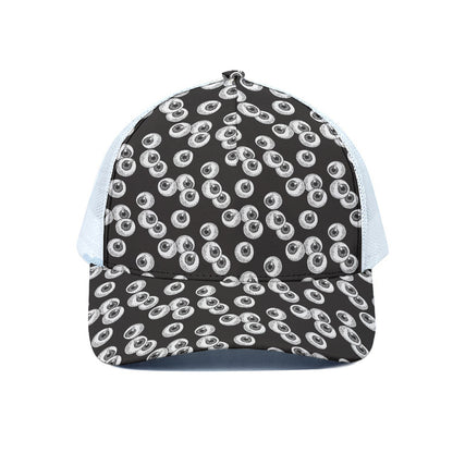 Black And White Eyeball Pattern Print White Mesh Trucker Cap