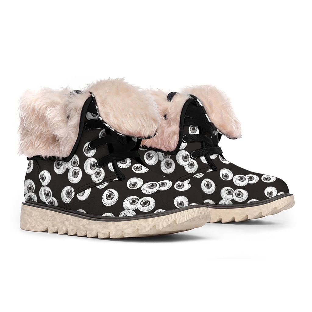 Black And White Eyeball Pattern Print Winter Boots