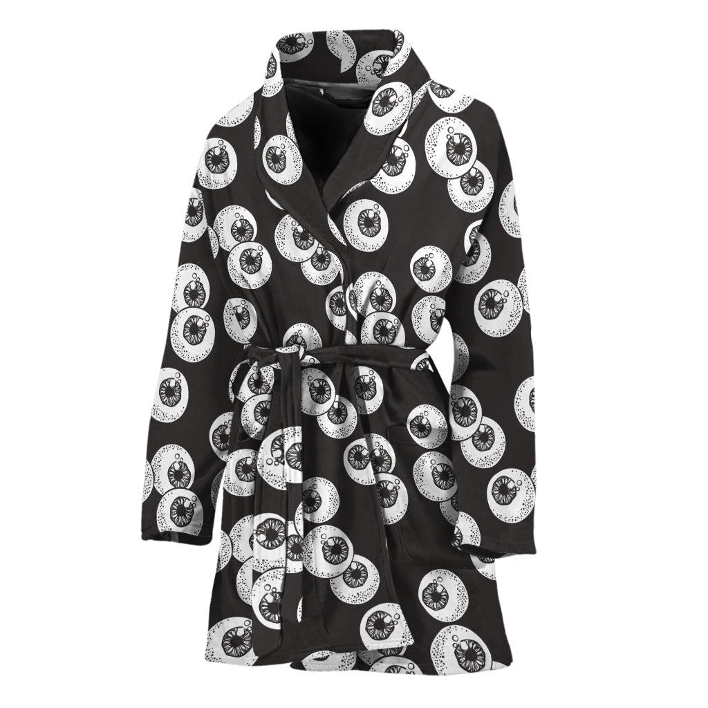 Black And White Eyeball Pattern Print Women's Bathrobe