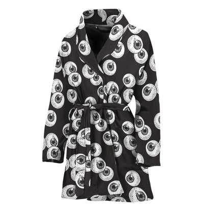 Black And White Eyeball Pattern Print Women's Bathrobe