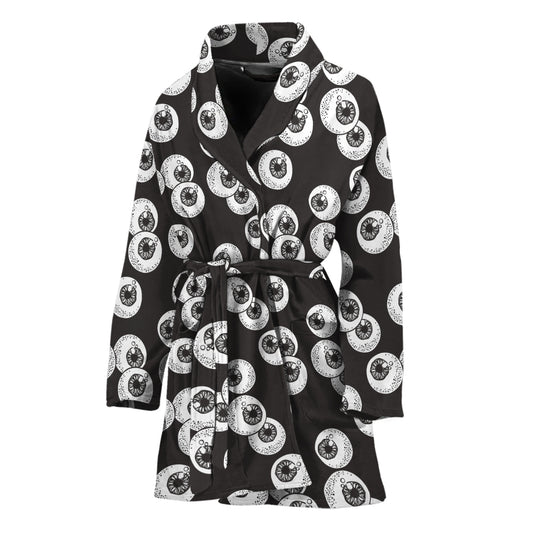 Black And White Eyeball Pattern Print Women's Bathrobe