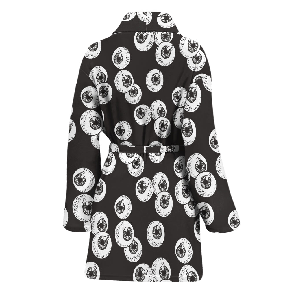 Black And White Eyeball Pattern Print Women's Bathrobe
