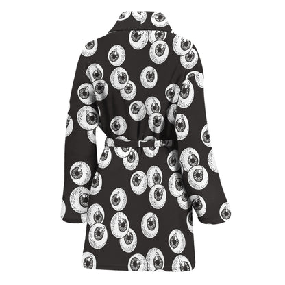 Black And White Eyeball Pattern Print Women's Bathrobe