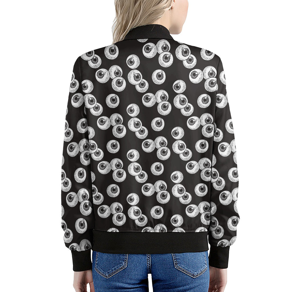 Black And White Eyeball Pattern Print Women's Bomber Jacket