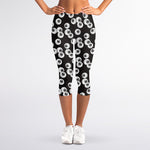 Black And White Eyeball Pattern Print Women's Capri Leggings
