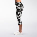 Black And White Eyeball Pattern Print Women's Capri Leggings