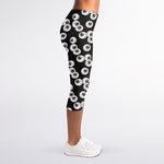 Black And White Eyeball Pattern Print Women's Capri Leggings