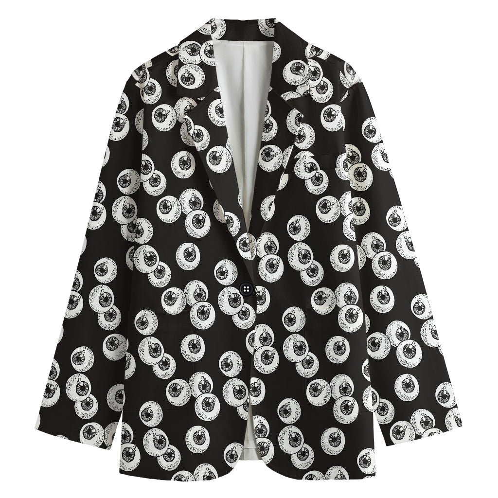 Black And White Eyeball Pattern Print Women's Cotton Blazer