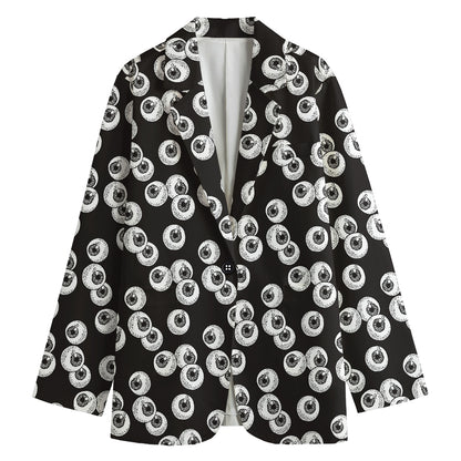 Black And White Eyeball Pattern Print Women's Cotton Blazer