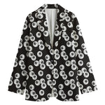 Black And White Eyeball Pattern Print Women's Cotton Blazer