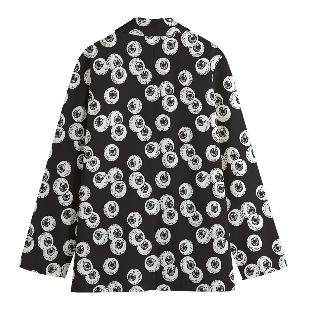 Black And White Eyeball Pattern Print Women's Cotton Blazer